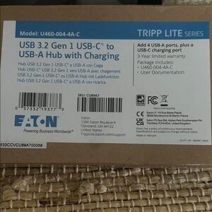 Tripp Lite USB 3.2 Gen 1 USB-C to USB-A Hub with Charging - new in box